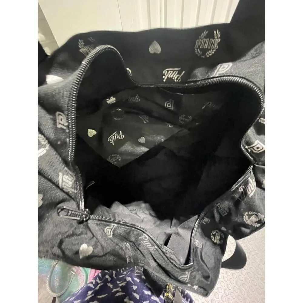 Vintage multi logo black weekender tote bag vs pink